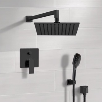 Shower Faucet Matte Black Shower Set With Rain Shower Head and Hand Shower Remer SFH55